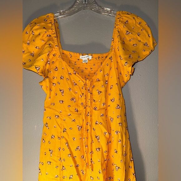 AMERICAN EAGLE WOMEN YELLOW RUCHED FLUTTER-SLEEVE MINI DRESS SMALL #718 - Picture 3 of 9